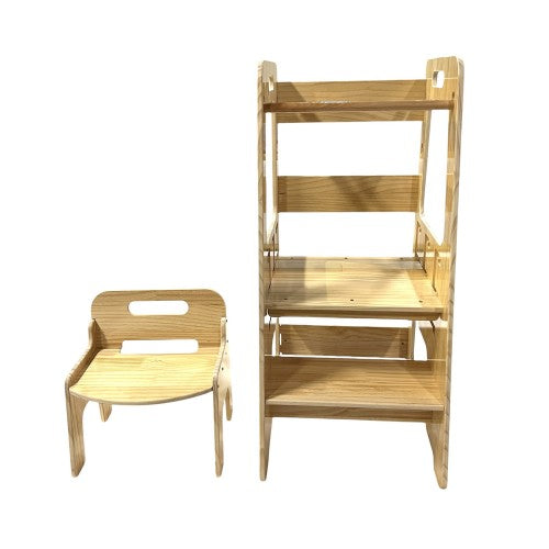INTEXCA 2PC Wooden Step Stool and Chair, Kitchen Step Stool with Adjustable Platform for Kids, Toddlers, Kitchen, Bathroom, Bedroom INTEXCA 2PC Wooden Step Stool and Chair, Kitchen Step Stool with Adjustable Platform for Kids, Toddlers, Kitchen, Bathroom, Bedroom